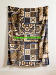 Versace Blue and Gold Baroque Patchwork Pattern Flannel Throw Blanket IMG_1457